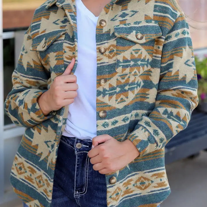 Blue and Gold Aztec Shacket