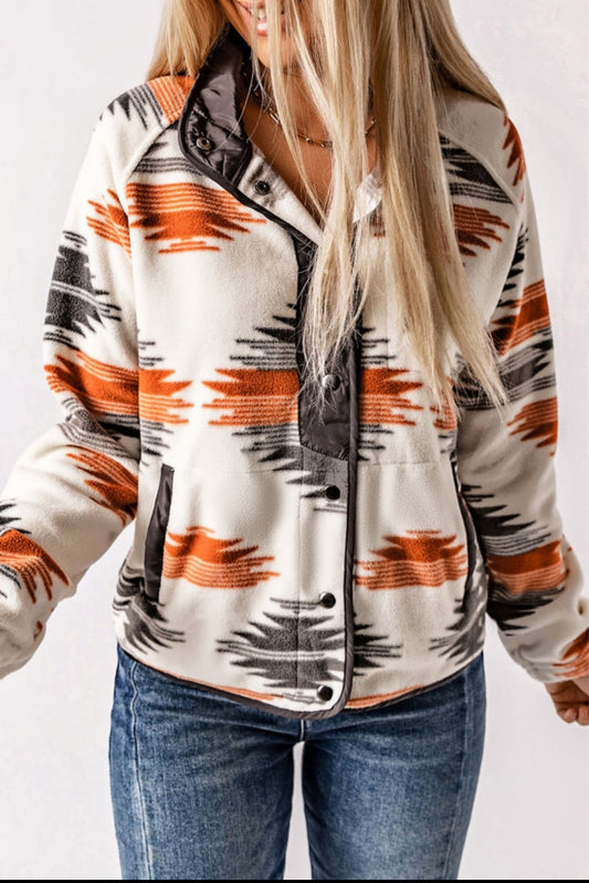 Grey/Orange Aztec fleece jacket