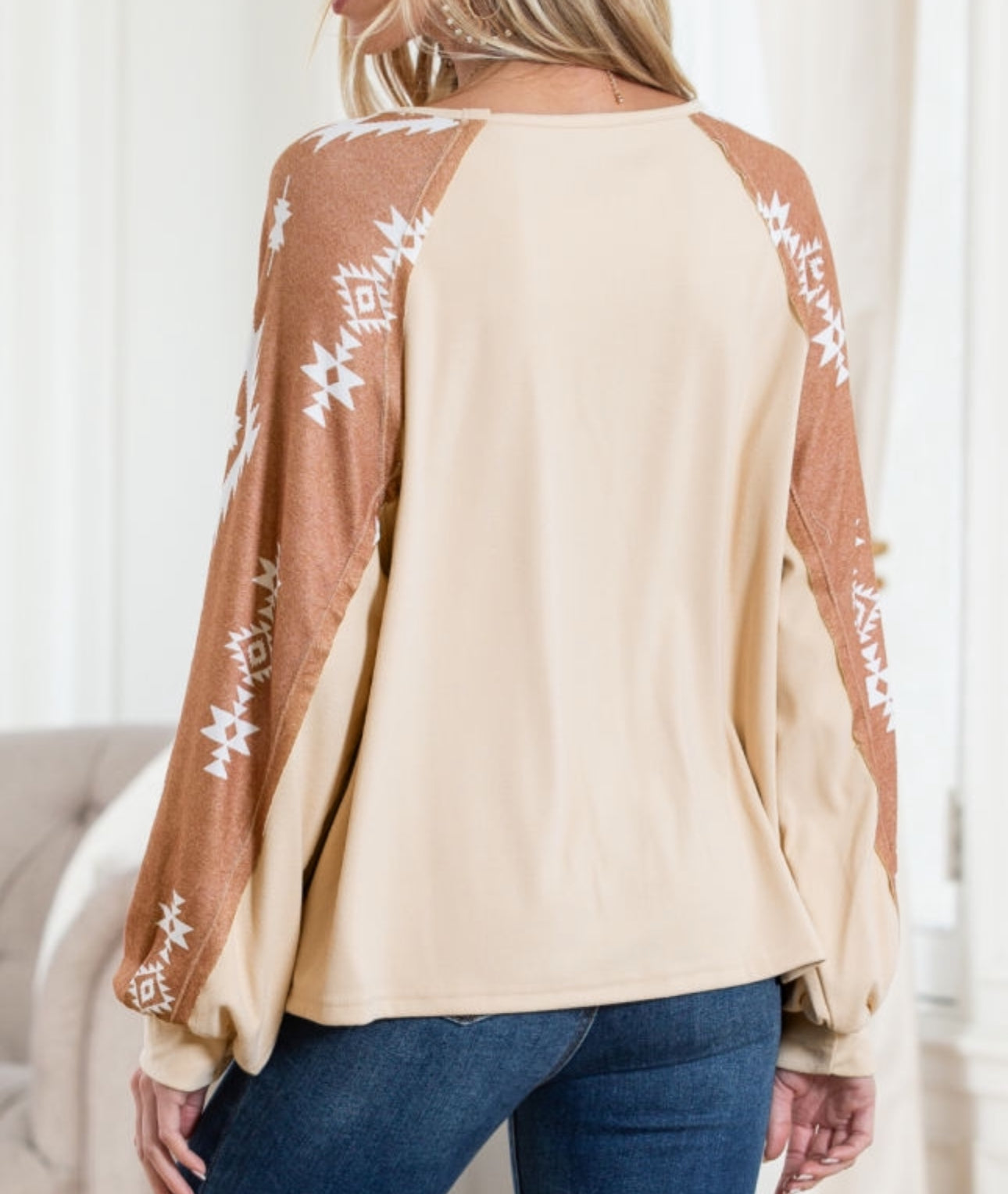 Apricot Aztec long sleeve shirt