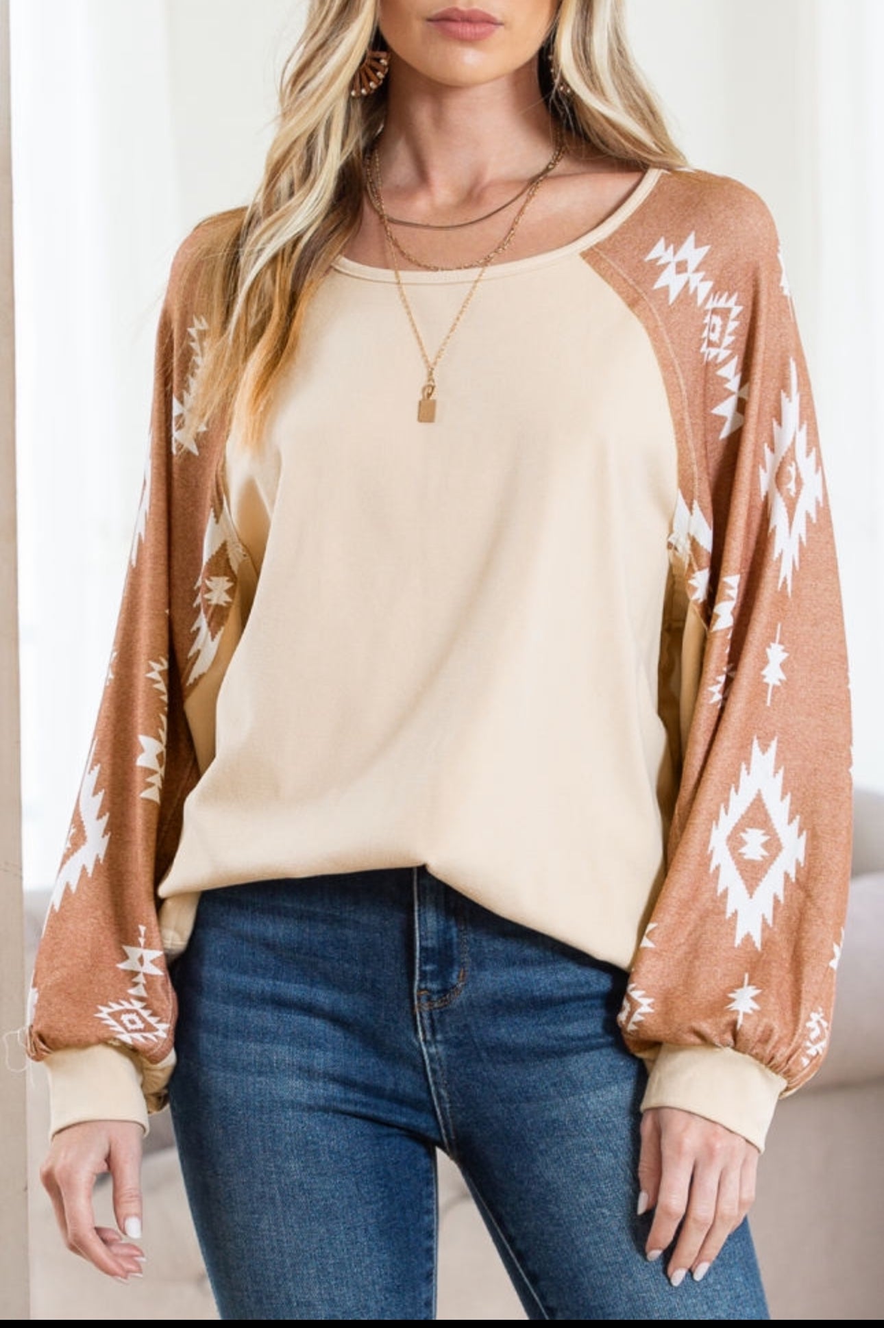 Apricot Aztec long sleeve shirt