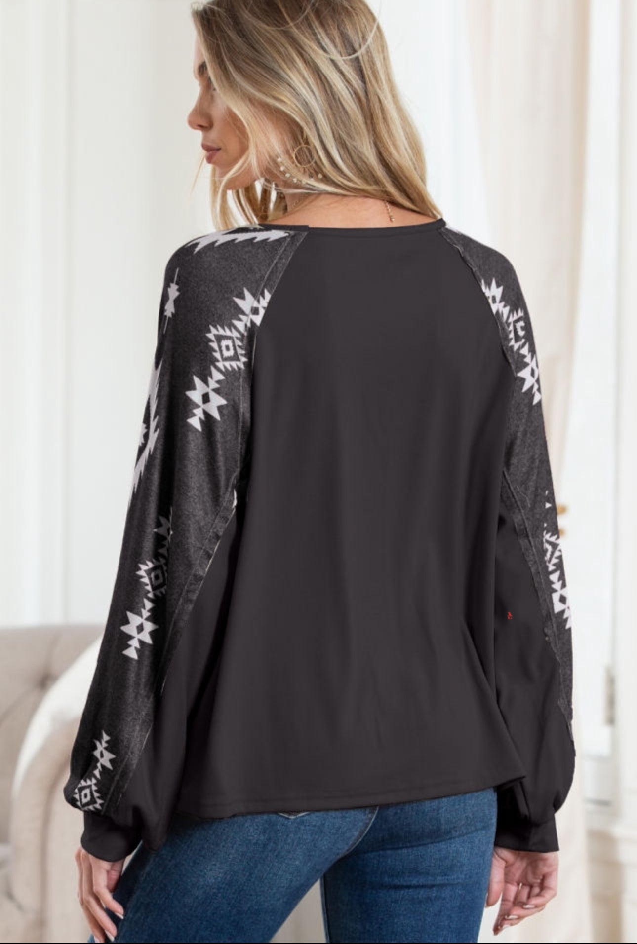 Black Aztec long sleeve top